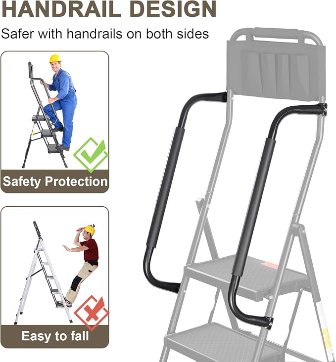 Valeo 3 Step Ladder with Handrails,500 Lbs Capacity,Folding Step Stool Ladder with Attachable Tool Bag,Lightweight & Storage Step Ladder 3 Step Folding,Multi-use for Home,Kitchen,Office,Black