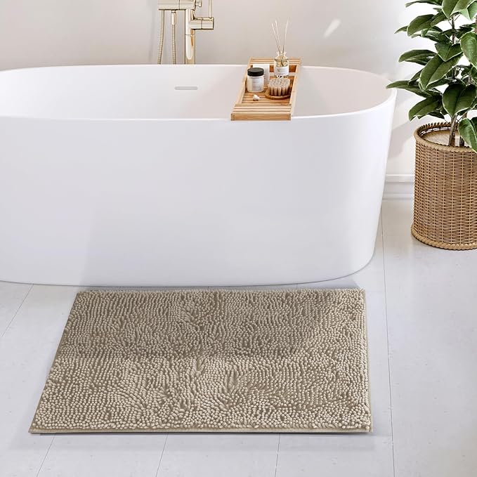 Hearth & Harbor Bathroom Rugs, Chenille Bath Mat - Machine Washable Bath Mats for Bathroom Non-Slip Backing Rubber, Quick Dry Bathroom Mat