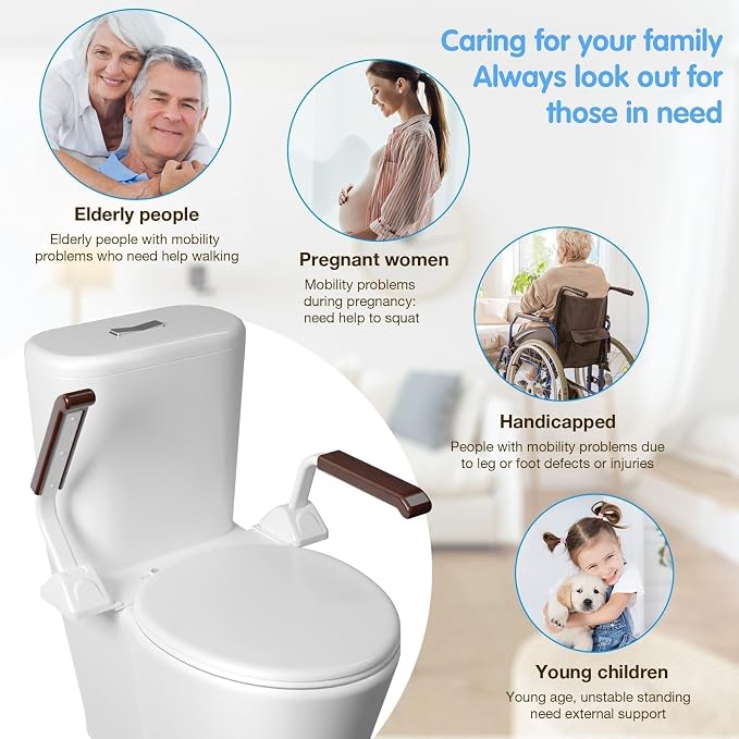 Toilet Safety Rails for Seniors（520lbs), Adjustable Toilet Handle for The Elderly and Disabled, Handicap Toilet Safety Frame Grab Bars, Toilet Support Rails