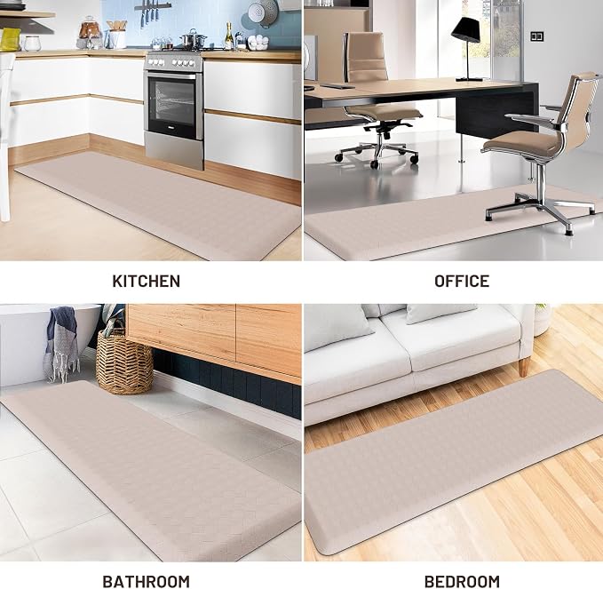 HappyTrends Kitchen Floor Mat - 4/5 Inch Thick Anti-Fatigue Kitchen Rug,Waterproof Non-Slip Kitchen Mats and Rugs Heavy Duty Ergonomic Comfort Rug for Kitchen,Office,Sink,Laundry,(22"x72", Khaki)