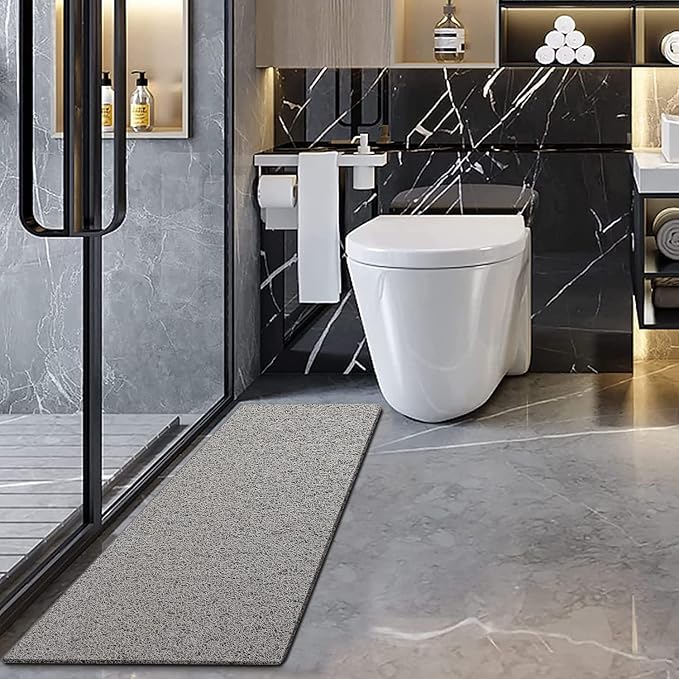 godehone Shower Mats Non Slip Without Suction Cups, PVC Loofah Bathroom Mats, Loofah Mats for Shower and Bathroom, Quick Drying, 17.1× 59 Inch, Grey