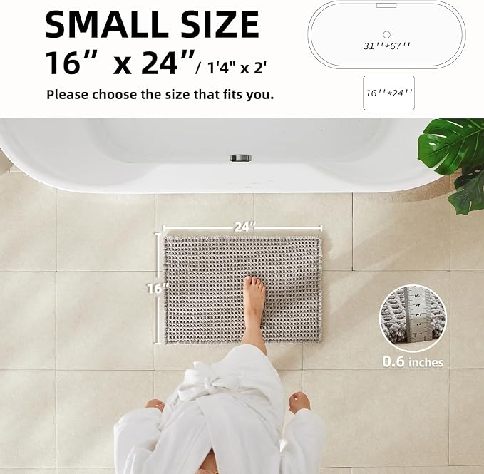 TYUU Waffle Bath Mat, Boho Bathroom Rugs Non Slip Washable Super Absorbent Quick Dry Bath Mat Farmhouse Bathroom Decor, 24"x16" Light Grey