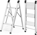 KINGRACK Aluminum Step Ladder, 3 Step Ladder Folding Design, Step Stool Foldable with Safe Grip, Non-Slip Handrails, Safety Lock, Heavy Duty 330LBS for Home, Kitchen, Garage, RV, Silver
