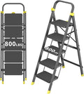 DIAMONDFORGE 5-Step Folding Step Ladder Stool with Handle, Anti-Slip Wide Pedals & Feet, 800lbs Capacity for Home Kitchen Adults, Black Yellow