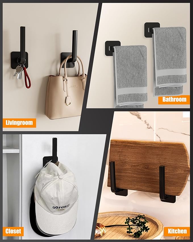 Hat Rack for Hat Storage (6-Pack), Multi-Purpose Hat Organizer, Strong Adhesive Hat Hooks for Wall Hat Organizer for Baseball Caps, Two Mounting Options Hat Hook, Black