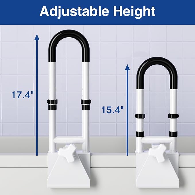 Adjustable Bathtub Safety Rail, Bathtub Handle Grab Bar with Non-Slip Grip for Seniors, Elderly, Fits 3.1 to 6.7 Inch Tub Walls, Supports 300 lbs