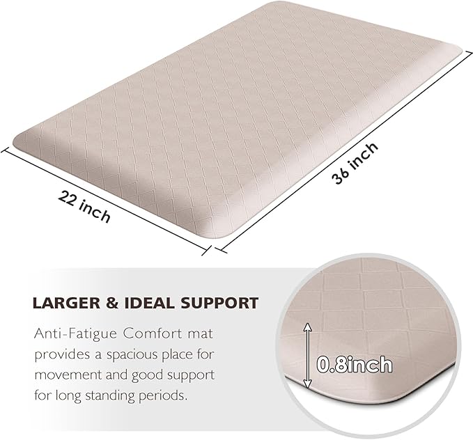 HappyTrends Kitchen Floor Mat - 4/5 Inch Thick Anti-Fatigue Kitchen Rug,Waterproof Non-Slip Kitchen Mats and Rugs Heavy Duty Ergonomic Comfort Rug for Kitchen,Office,Sink,Laundry,(22"x36", Khaki)