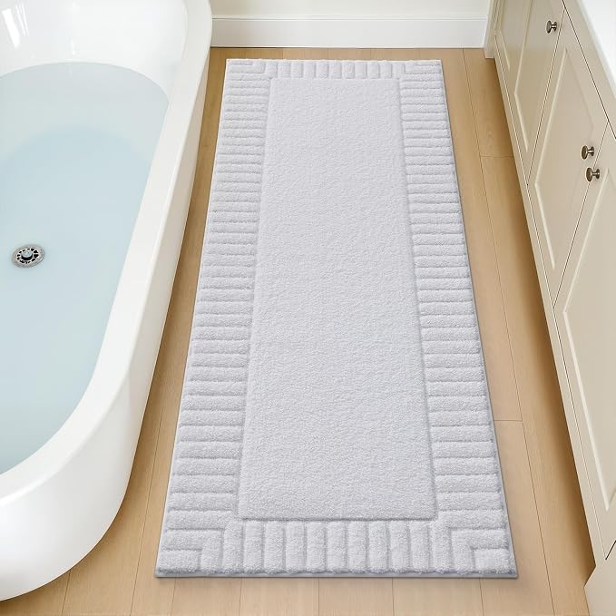 LUMI Bathroom Rugs Non Slip with Rubber Backing, Extra Soft Plush Microfiber Bath Rug Absorbent, Machine Washable Bath Mat Quick Dry for Tub, Shower, Hotel, White, 24"x60"