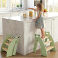 Wooden Step Stool for Toddlers, 3 Foldable Step Stool for Kids Bathroom Sink & Potty Training, Bamboo Toddler Stool with Green Frog Handles and Non-Slip Pads for Bedroom, Kitchen Helper