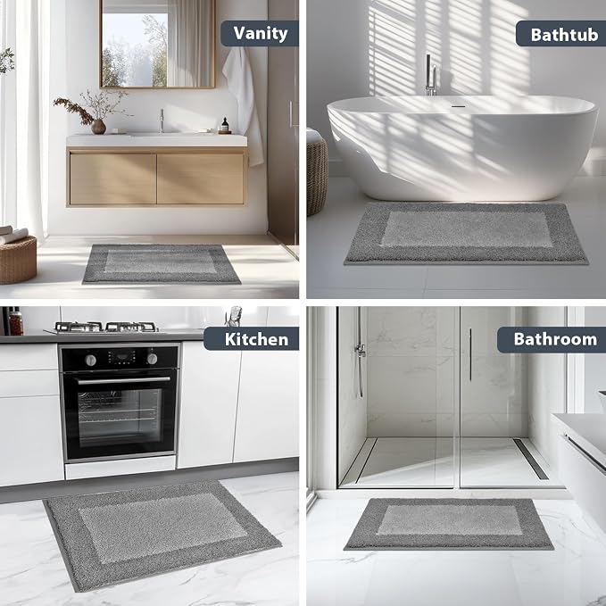 anllugs Bathroom Rugs 30" x 46", Non-Slip Extra Soft Absorbent Bath Rugs, Machine Washable Quick Dry Bath Mats for Bathroom Floor, Shower, Bathtub and Sink, Grey & Dark Grey