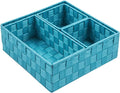 Posprica Woven Storage Baskets for Organizing, Small Black Baskets Cube Bin Container Tote Organizer Divider for Drawer, Closet, Shelf, Dresser, Set of 4(Aqua)