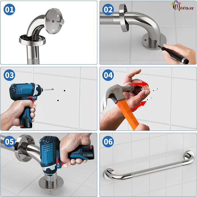 2 Pack 24 Inch Shower Grab Bar with Anti-Slip Grip, iMomwee Chrome Stainless Steel Bathroom Grab Bar Handle, Shower Balance Bar, Safety Hand Rail Support, Handicap Elderly Senior Assist Bath Handle