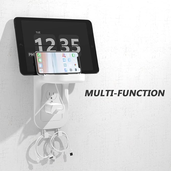 WALI Outlet Shelf Wall Holder, Fit for Duplex GFCI Decorative Outlet Shell A Space Saving for Smart Home, Speaker Mounts up to 10lbs with Cable Management (OSH001-W), White