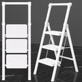 Foldable Step Ladder Stool for Home,3 Step Stool with Wide Anti-Slip Pedal, Heavy Duty 600Lbs Ladder for Indoor Kitchen Closet Stair Use, White
