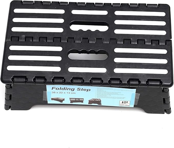 Portable Folding Step Stool 5 Inch, Lightweight Plastic Short Stool Sturdy and Safe, Half Step Height Boost for Seniors and Kids, One Flip Low Step Riser with Handle