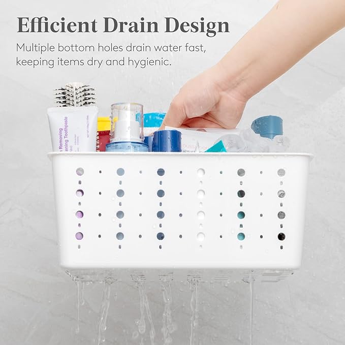 Lifewit Shower Caddy Portable, Caddy Organizer with Handle and Adjustable Dividers, Plastic Shower Basket for Dorm Room Essentials, College, Bathroom, White, 1 Pack