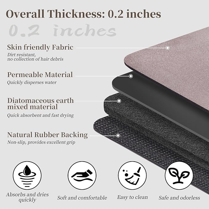 Bath Mat Rugs 24x17 - Diatomaceous Earth Bath Mats Quick Dry Absorbing Bathroom Rugs Rubber Non Slip Thin Bathroom Mat Fit Under Door, Blush Pink