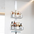 Orimade Aluminum Over the Door Shower Caddy, Rustproof Hanging Shower Organizer, Heavy Duty,Adjustable Height,Safe Rounded Edges, Bottom Plate to Hold Small Items, for Bathroom Storage, 2-Tier Silver