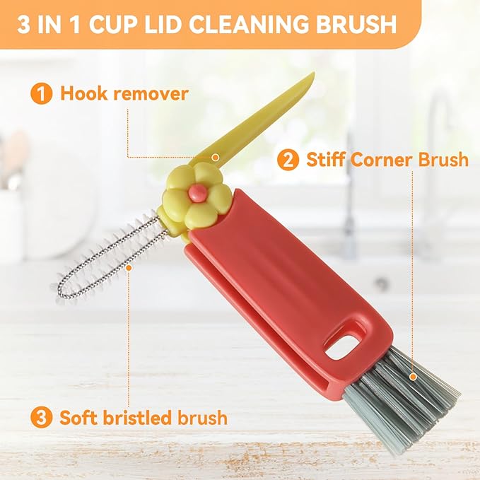 3 in 1 Cup Lid Gap Cleaning Brush Set, Multifunctional Bottle Clean-ing Brush, Cup Lid Gap Cleaner, Home Kitchen Crevice Cleaning Brush Tools (Blue)