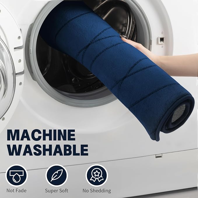 YIHOUSE Memory Foam Bathroom Rug Sets, Dark Blue, 17"x24"+20"x32", 2 Piece | Ultra Soft, Absorbent, Non-Slip, Machine Washable
