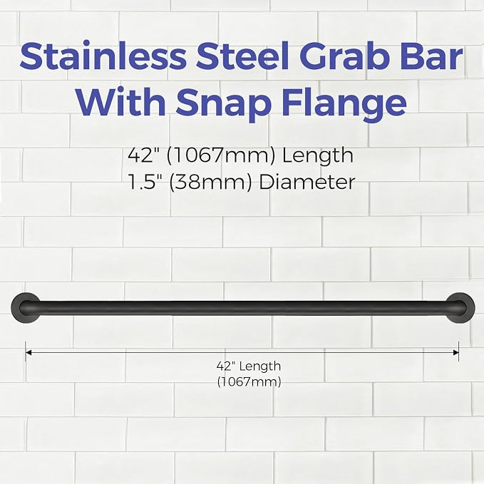 Stardrix 42-Inch ADA Compliant Grab Bar, 1.5" Diameter, Concealed Mounting Flanges, Handicap Friendly, Commercial & Residential Bathrooms, Matte Black Stainless Steel