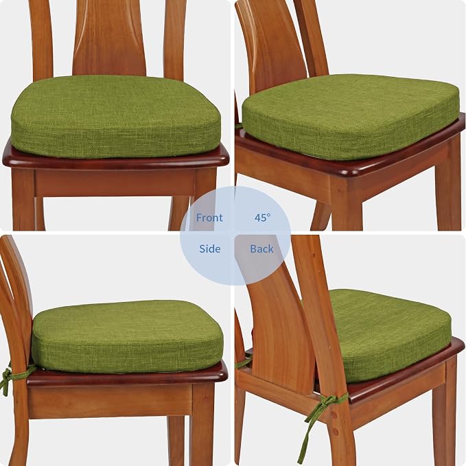 BUYUE Thickened 2.5" Friendly Woven Fabric Dining Chair Cushion, U-Shape High Density Foam Comfortable Chair Pad for Kitchen, Slip Resistant Indoor Seat Cushion (1 Piece, Grass Green)