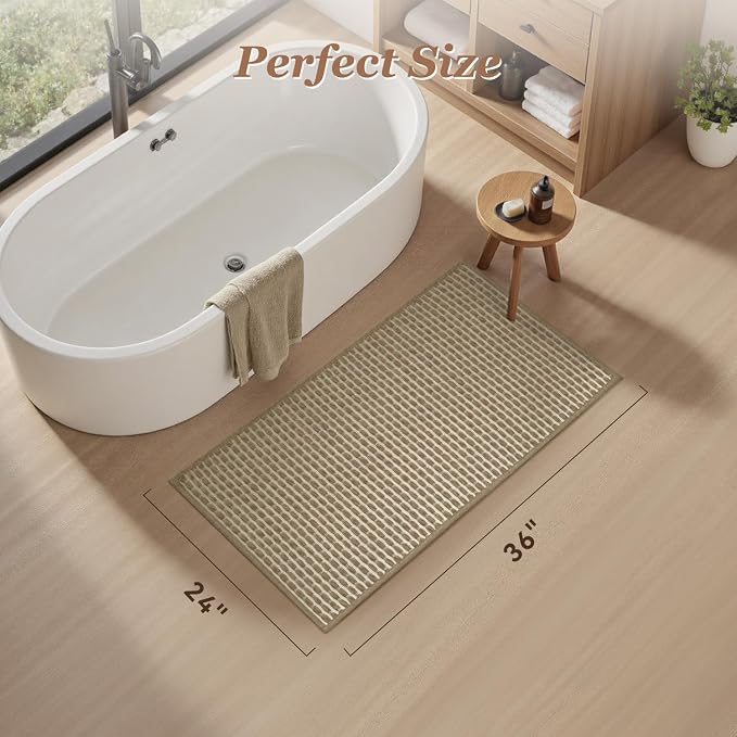 AMOAMI Unique Woven Bath Mat, Super Absorbent Non Slip Bath Mats for Bathroom Floor Textured Bathroom Mat Quick Dry Washable Bath Rug Boho Thin Rugs for Bathroom Beside Tub, 24" x 36", Brown