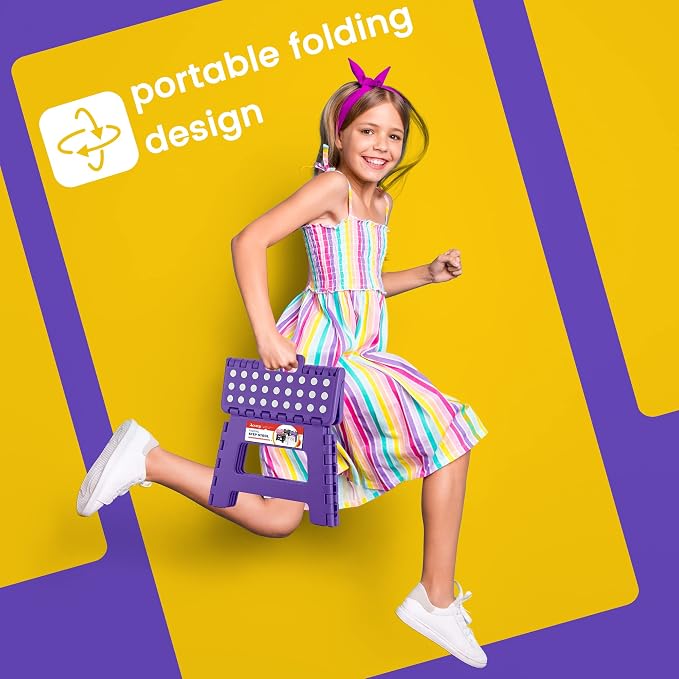 ACSTEP Folding Step Stool Portable Collapsible Plastic Step Stool, Foldable Step Stools, Non Slip Folding Stools for Kitchen Bathroom Bedroom (Purple)