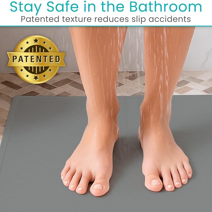 Vive Non-Slip Bath Mat with Suction Cups - 28" x 16" Extra Large Rubber Mat for Safety & Comfort - Patented Grip Prevents Slips and Falls for Kids, Elderly, Men, Women - XL Non Skid Shower & Tub Cover