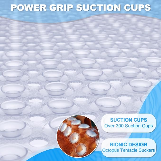 Bathtub and Shower Mats, 40x16 Inch Extra Large Non Slip Soft Bath Tub Mat with Suction Cups and Drain Holes for Bathroom Floor and Keep Tubs Clean, Machine Washable, Clear