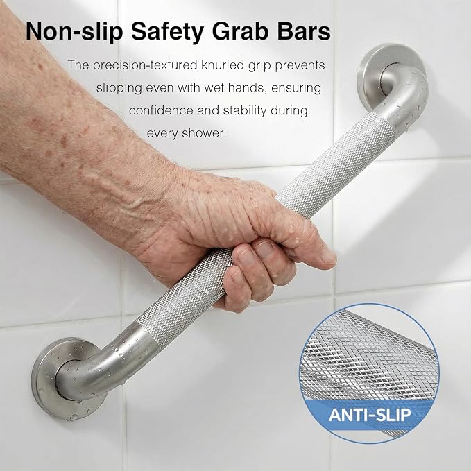 12 Inch Grab Bars for Shower 304 Stainless Steel Grab Bar for Bathroom, Non Slip Textured Safety Handrails Shower Handle for Bathtub & Toilet, Balance Assist Gifts for Elderly and Handicapped