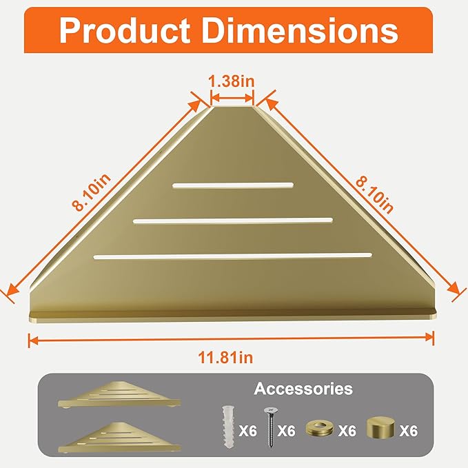 Corner Shower Shelves, 2-Tier Triangle Gold Shower Candy, 304 Stainless Steel Corner Shelf Will not Rust, Wall Mounted Caddy Shelves Easy to Install,Bathroom Storage Shelf for Toilet