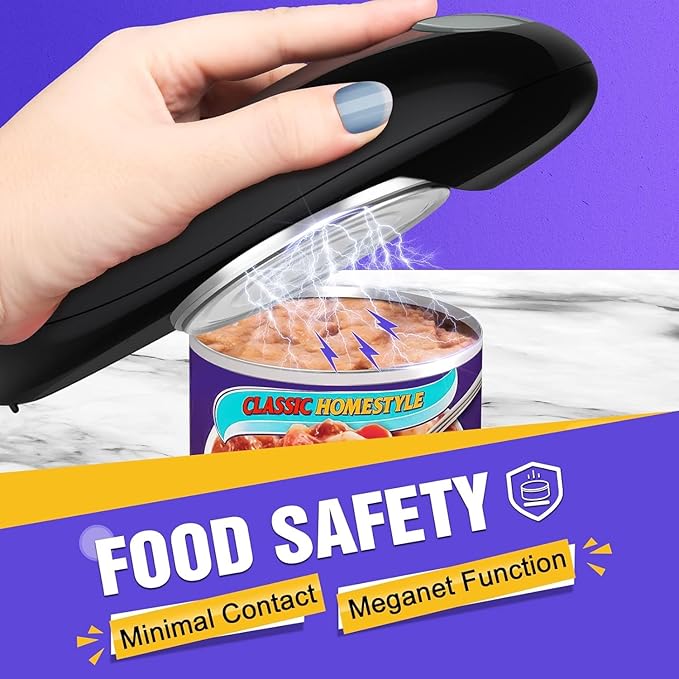 Battery Operated Electric Can Opener Fits Almost Size Can With Smooth Edge, Hands Free Electric Can Openers for Kitchen, Kitchen Gadgets Automatic Can Openers for Seniors, Arthritis Black