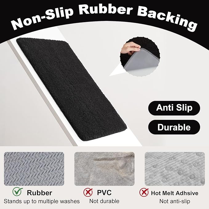 TYUU Black Bathroom Rug, Ultra Soft Bath Rugs Non Slip Washable, Super Absorbent Quick Dry Bath Mat with Rubber Backing for Bathroom Floor, Shower, or Sink, Black 20" x 30"