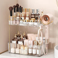 Bathroom Counter Organizer for Vanity, Makeup Organizer Countertop with Holder, Large Capacity Storage Rack, Perfect Large Skincare, Hair Care, Perfume, Easy to Install (Clear, 2Tiers)