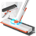 Floor Scrub Brush with Long Handle, 3 in 1 Scrape and Heavy-Duty Stiff Bristle Floor Scrubber Brush with Squeegee and Tweezer for Cleaning Tile Wall Deck (Orange and White)