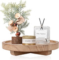Round Decorative Tray Wood Bathroom Counter Organizer Farmhouse Kitchen Decor Wooden Riser for Soap Dish, Perfume, Candle, Sponge, 8" - Brown