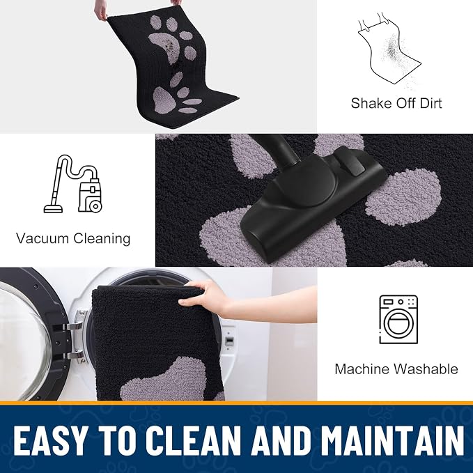 Smiry Dog Door Mat for Muddy Paws, Absorbs Moisture and Dirt, Low-Profile Entryway Mat with Non-Slip Backing, Entry Indoor Outdoor Doormat for Inside Floor (36x24 Inches, Black and Grey, Paw)
