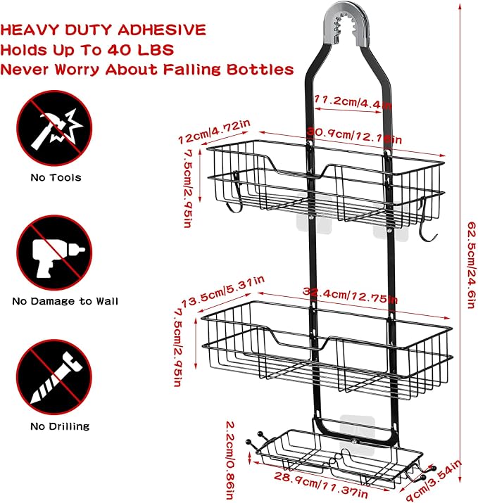 anyshwu Shower Caddy Hanging, White, Plastic, Unisex, 13 Inches Deep x 6 Inches Wide x 4 Inches High, Hanging Mount, Quick Dry, For Showers