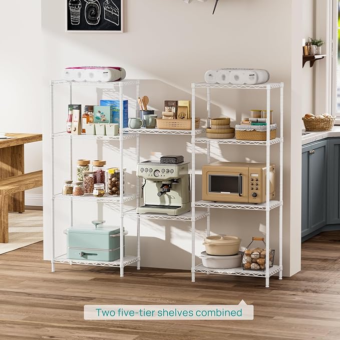 SINGAYE Shelf Wire Shelving Adjustable Storage Shelves Rack Standing Units for Kitchen Closet Laundry Bathroom Organizers Metal Pantry Narrow Mesh Gaps 14" D x 24" W x 59" H White