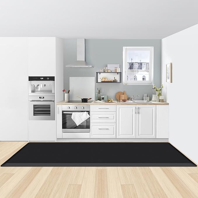 KitchenClouds Kitchen Mat Cushioned Anti Fatigue Rug 30"x108" Water Resistant, Non Slip, Standing and Comfort Desk/Floor Mats for House Sink Office (Black,0.8inch)