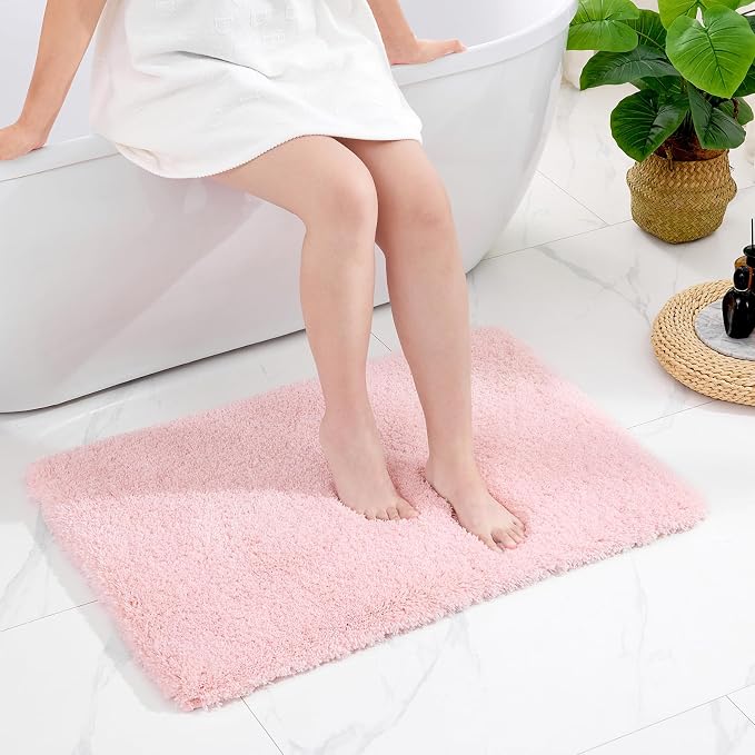 Disolla Pink Bathroom Rug 20x32 - Non-Slip Plush Thick Bath Mat, Highly Absorbent & Ultra Soft Fluffy Floor Mat, Machine Washable for Shower and Tub