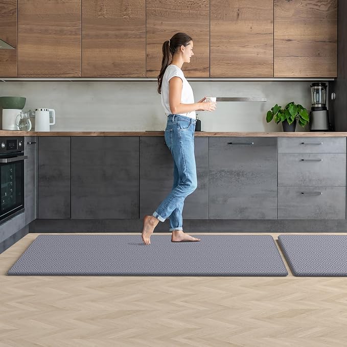 Mattitude Kitchen Mat 2PCS Kitchen Rugs Cushioned Anti-Fatigue Rug Waterproof Standing Desk Mat Kitchen Mats for Floor Kitchen Rug Set for Kitchen, Sink, Office 17.3"×30"+17.3"×59"-0.47inch Light Grey