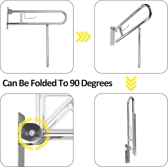 Handicap Grab Bar,23.6 Inch Stainless Steel 1.25" Diameter Toilet Safety Rails for Bathroom with Paper Holder, Anti-Slip Flip-Up Support Rail for Seniors Elderly