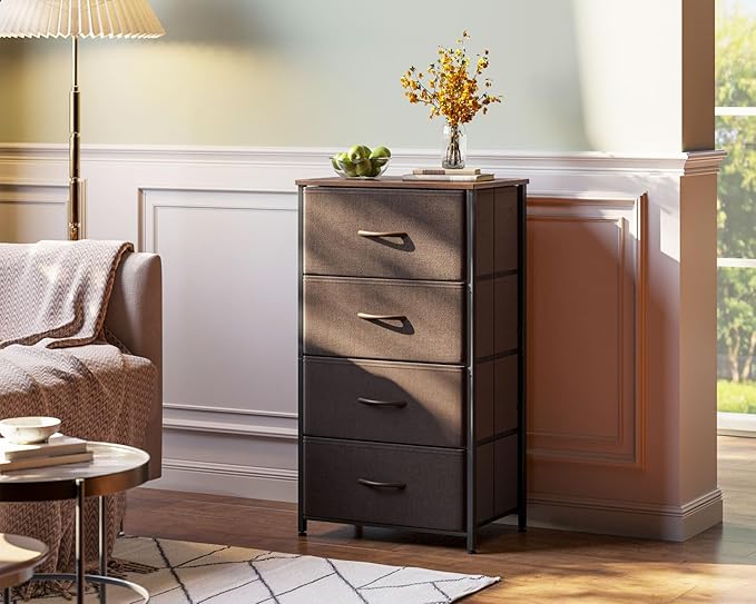 AODK Dresser for Bedroom with 4 Storage Drawers, Small Dressers Chest of Drawers Fabric Dressers with Sturdy Steel Frame, Dresser for Closet with Wood Top, Brown
