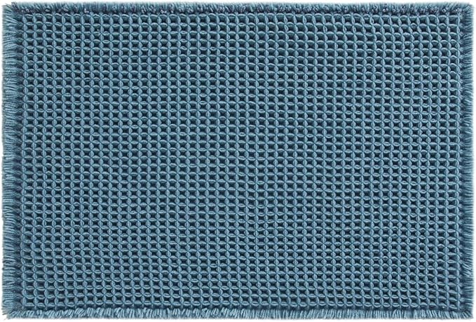 TYUU Waffle Bath Mat, Boho Bathroom Rugs Non Slip Washable Super Absorbent Quick Dry Bath Mat Farmhouse Bathroom Decor, 30"x20" Denim Blue
