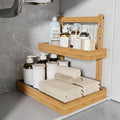 Bamboo Under Sink Organizer - 2 Tier Pull Out Cabinet Shelves with Adjustable Height, Undersink Storage Slide Out for Kitchen Bathroom Cabinet Pantry