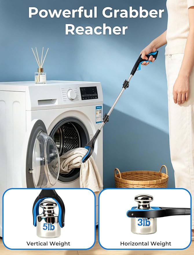 44" Grabber Reacher Tools, 2 Pack Upgraded Strong Foldable Reacher Grabber Heavy Duty Pickup Tool, 4" Wide Claw Opening & 360° Rotating Jaw & Magnet Lightweight Grabber Tool for Senior Patient