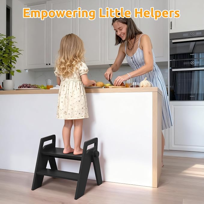 Wooden 2 Step Stool for Toddler Kids Bathroom Foldable 2-Step for Toilet Potty Training, Child Stepping Stool for Kitchen Nursery Bedroom