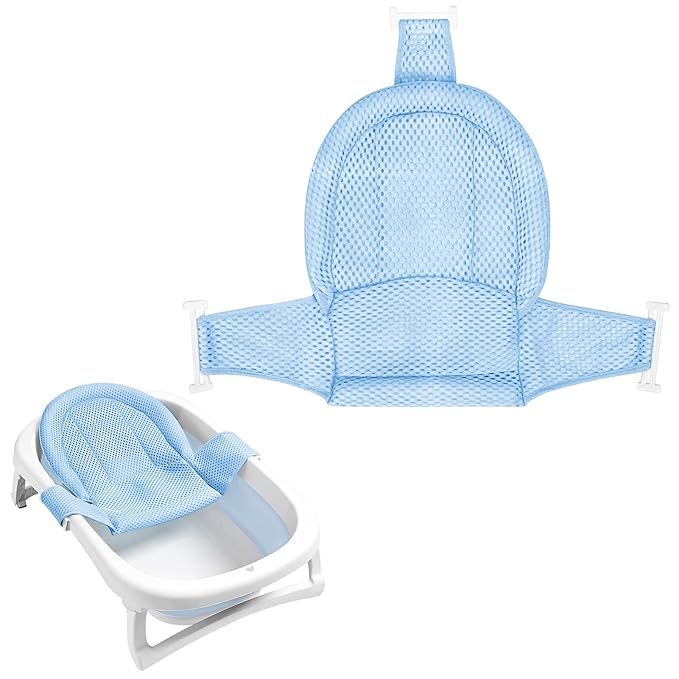 Colorlife Baby Bath Seat Support Net Infant Bathing Seat Support Mat, Adjustable Comfortable Non-Slip Three-Pointed Baby Shower Net Bathtub Sit Up Mesh for Newborn 0-12 Months-Light Blue(No Bathtub)